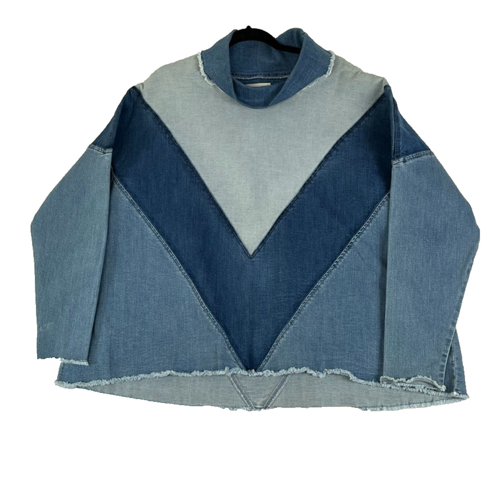 Ella Moss Pullover Long Sleeve Top Womens XL Juniors Oversized Color Block Denim